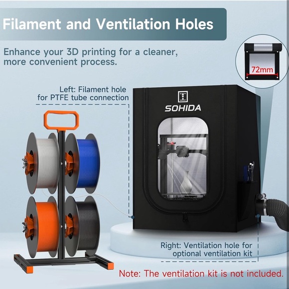 3D Printer Enclosure, Printer Cover with 72mm Exhaust port 25.59"x21.65"x29.53 - Picture 6 of 10
